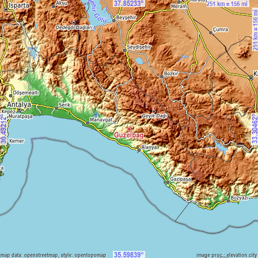 Topographic map of Güzelbağ