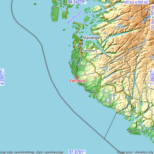 Topographic map of Varhaug