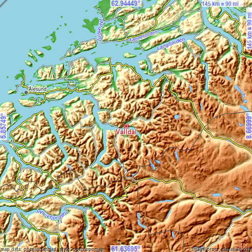 Topographic map of Valldal