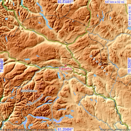 Topographic map of Vågåmo