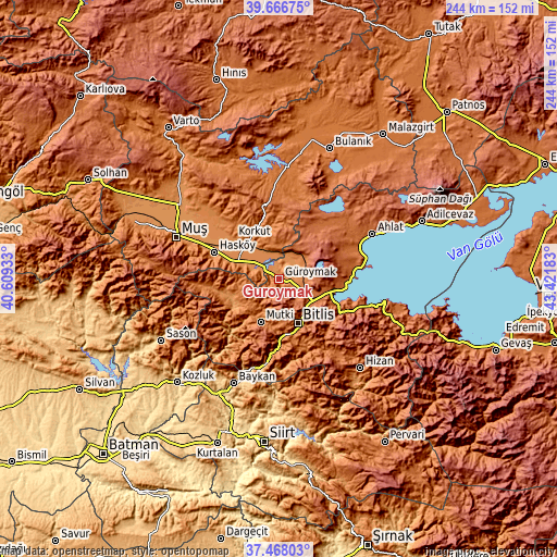 Topographic map of Güroymak
