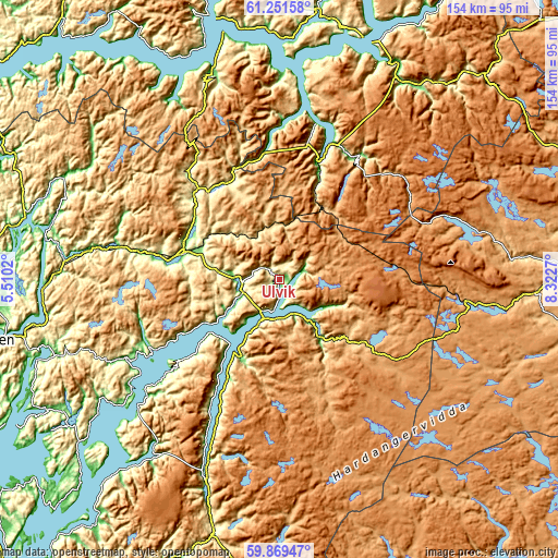 Topographic map of Ulvik