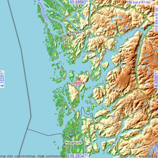 Topographic map of Uggdal