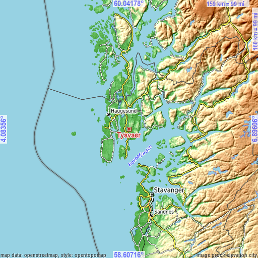 Topographic map of Tysvær