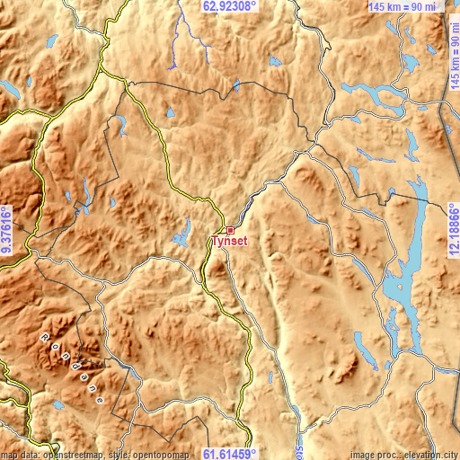 Topographic map of Tynset