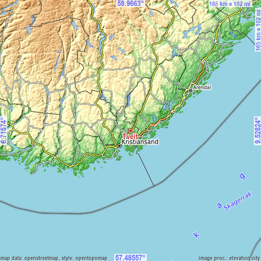 Topographic map of Tveit