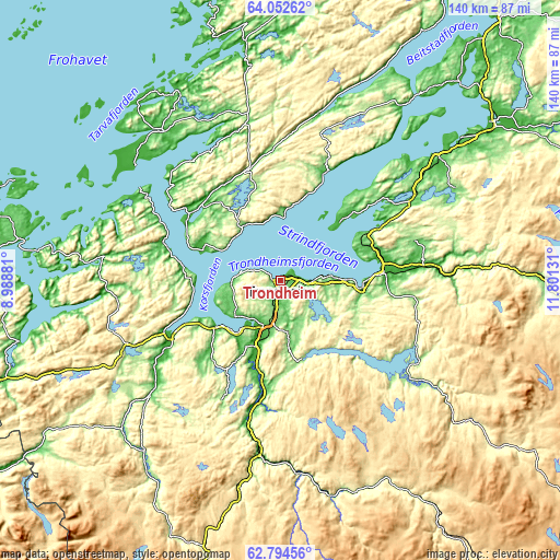 Topographic map of Trondheim