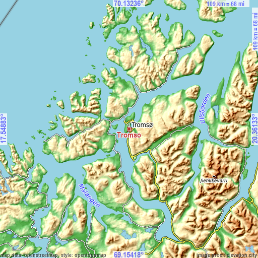 Topographic map of Tromsø