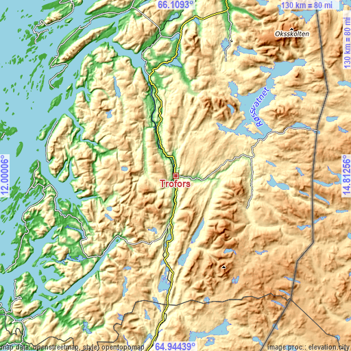 Topographic map of Trofors