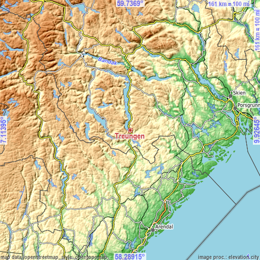 Topographic map of Treungen