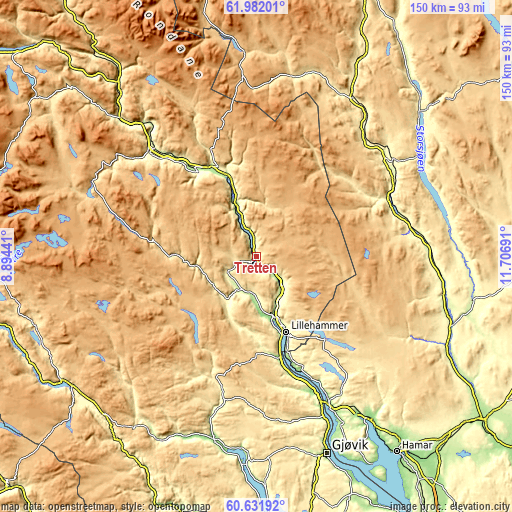 Topographic map of Tretten