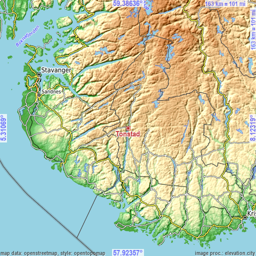 Topographic map of Tonstad