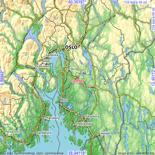 Topographic map of Tomter