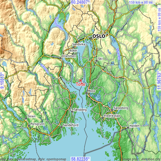 Topographic map of Tofte