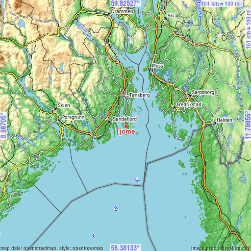 Topographic map of Tjøme