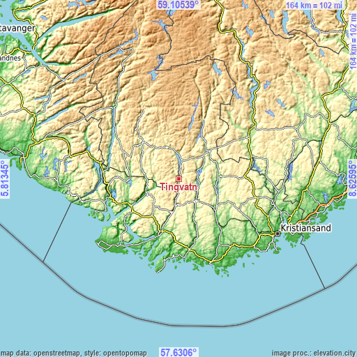 Topographic map of Tingvatn