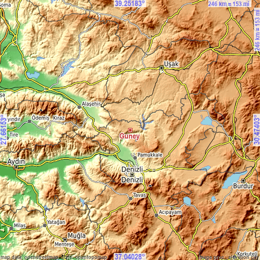 Topographic map of Güney