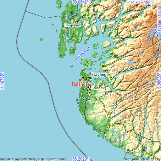 Topographic map of Tananger