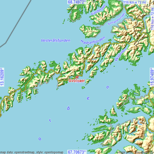 Topographic map of Svolvær