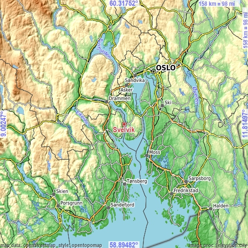 Topographic map of Svelvik