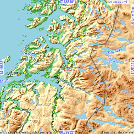 Topographic map of Straumen