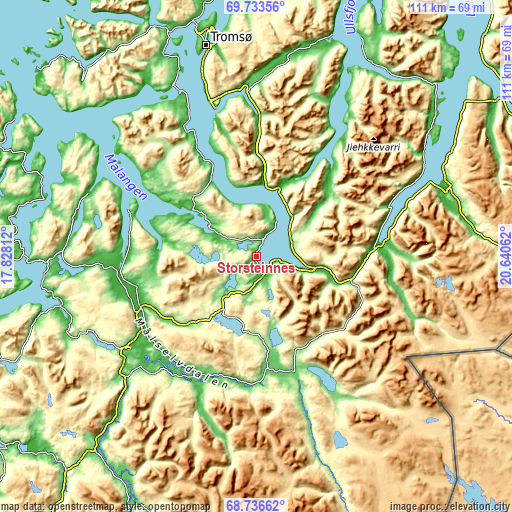 Topographic map of Storsteinnes