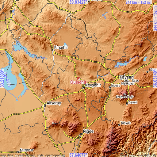 Topographic map of Gülşehir