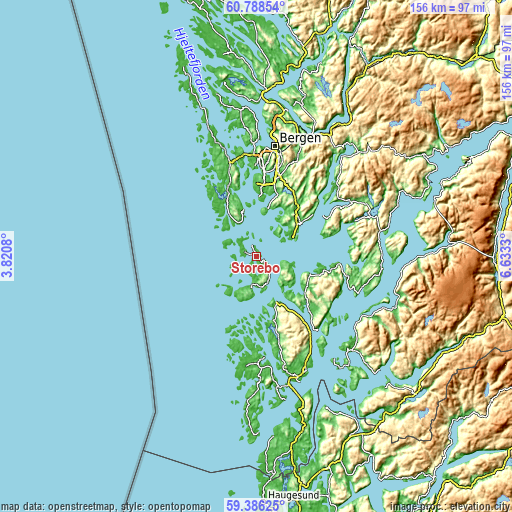 Topographic map of Storebø