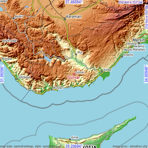 Topographic map of Gülnar