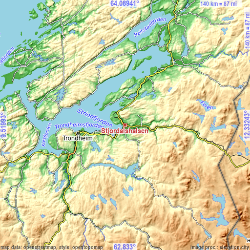 Topographic map of Stjørdalshalsen