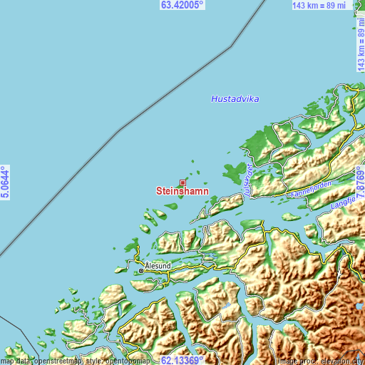 Topographic map of Steinshamn