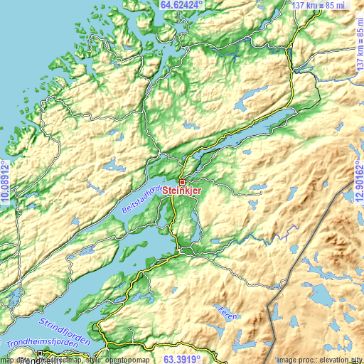 Topographic map of Steinkjer