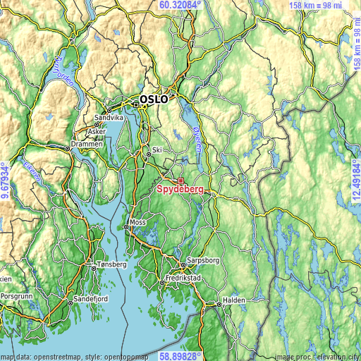 Topographic map of Spydeberg