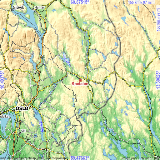 Topographic map of Spetalen