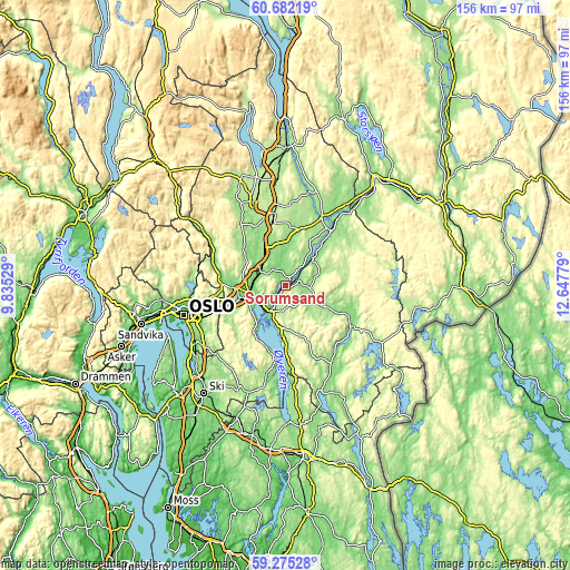 Topographic map of Sørumsand