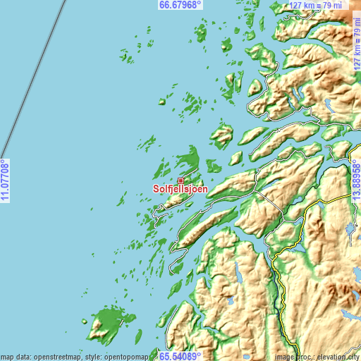 Topographic map of Solfjellsjøen