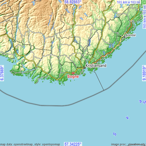 Topographic map of Søgne