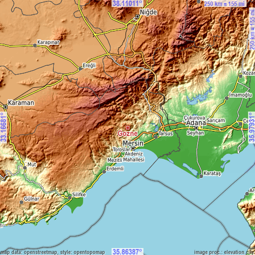 Topographic map of Gözne