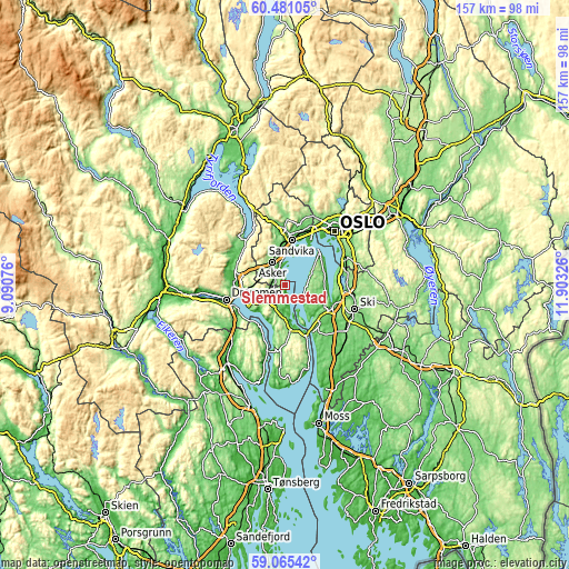 Topographic map of Slemmestad
