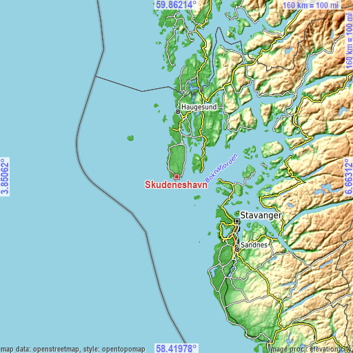 Topographic map of Skudeneshavn