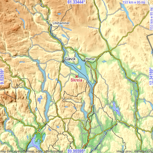 Topographic map of Skreia