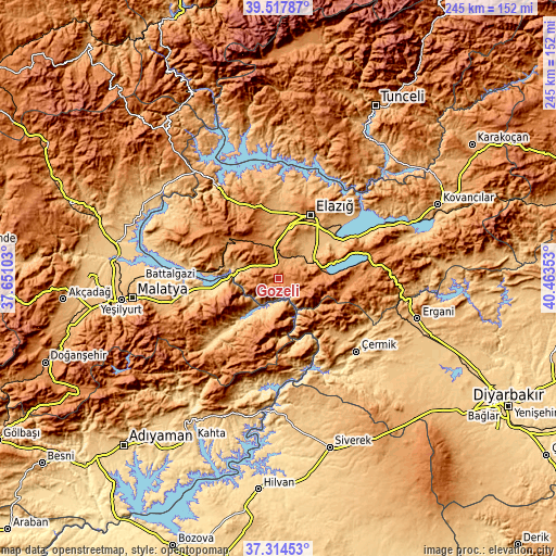 Topographic map of Gözeli