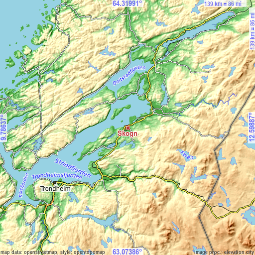 Topographic map of Skogn