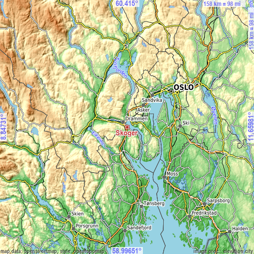 Topographic map of Skoger