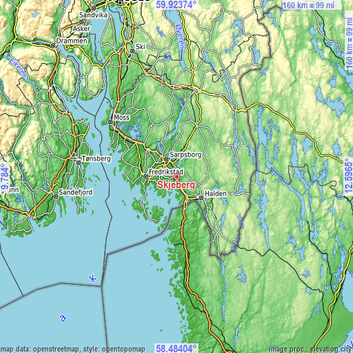 Topographic map of Skjeberg