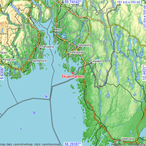 Topographic map of Skjærhalden