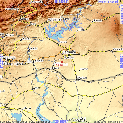 Topographic map of Payamlı