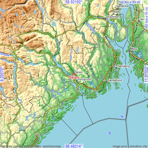 Topographic map of Skien