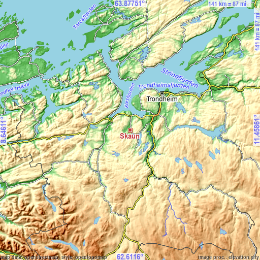 Topographic map of Skaun