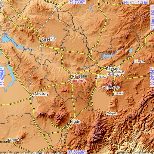 Topographic map of Göreme